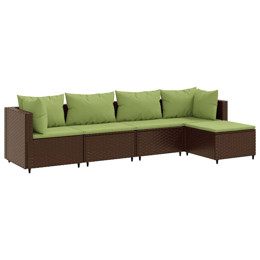 5-delige Loungeset met kussens poly rattan bruin