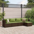 5-delige Loungeset met kussens poly rattan bruin