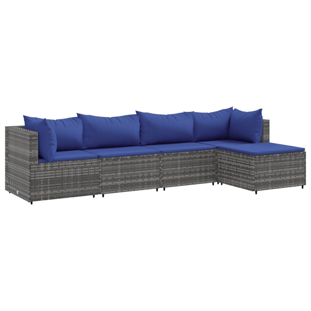 5-delige Loungeset met kussens poly rattan grijs