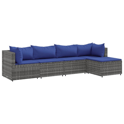 5-delige Loungeset met kussens poly rattan grijs