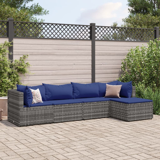 5-delige Loungeset met kussens poly rattan grijs