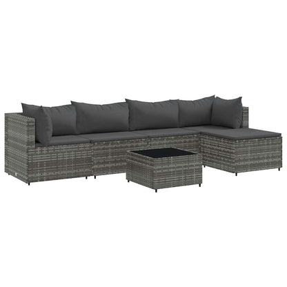 6-delige Loungeset met kussens poly rattan grijs