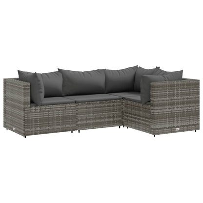 4-delige Loungeset met kussens poly rattan grijs
