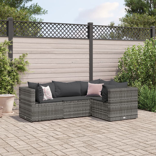 4-delige Loungeset met kussens poly rattan grijs