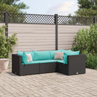 4-delige Loungeset met kussens poly rattan zwart