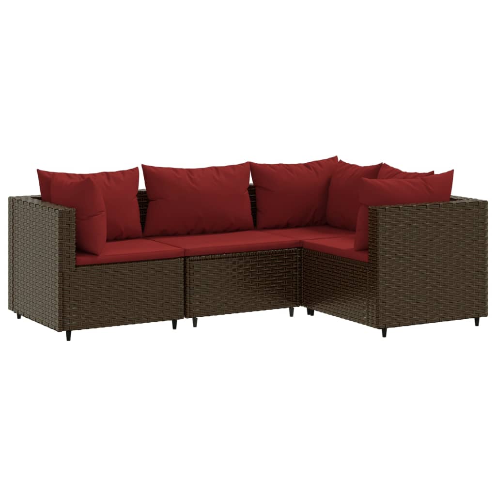 4-delige Loungeset met kussens poly rattan bruin