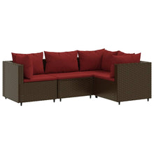 4-delige Loungeset met kussens poly rattan bruin