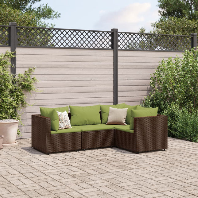 4-delige Loungeset met kussens poly rattan bruin