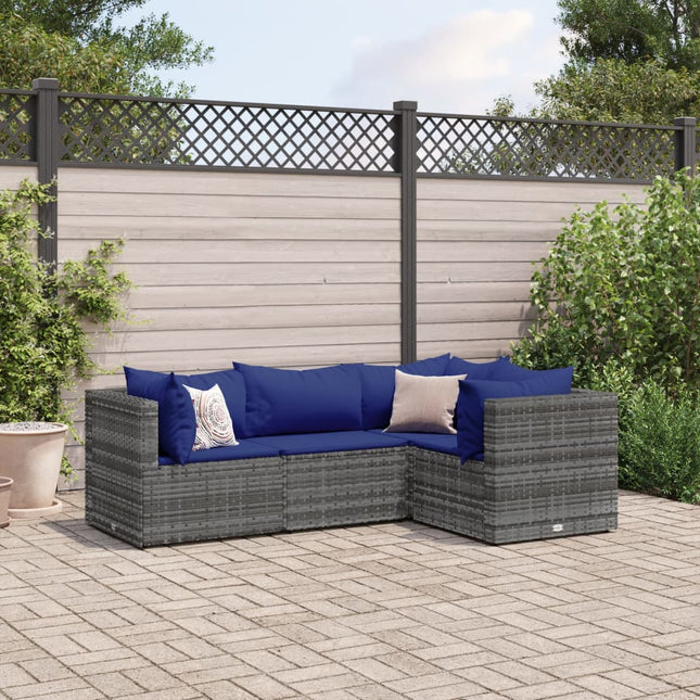 4-delige Loungeset met kussens poly rattan grijs