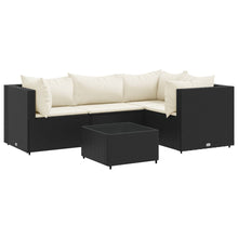 5-delige Loungeset met kussens poly rattan zwart