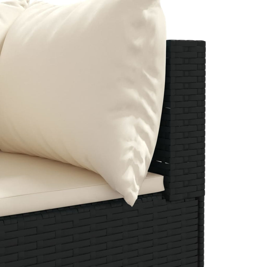 5-delige Loungeset met kussens poly rattan zwart