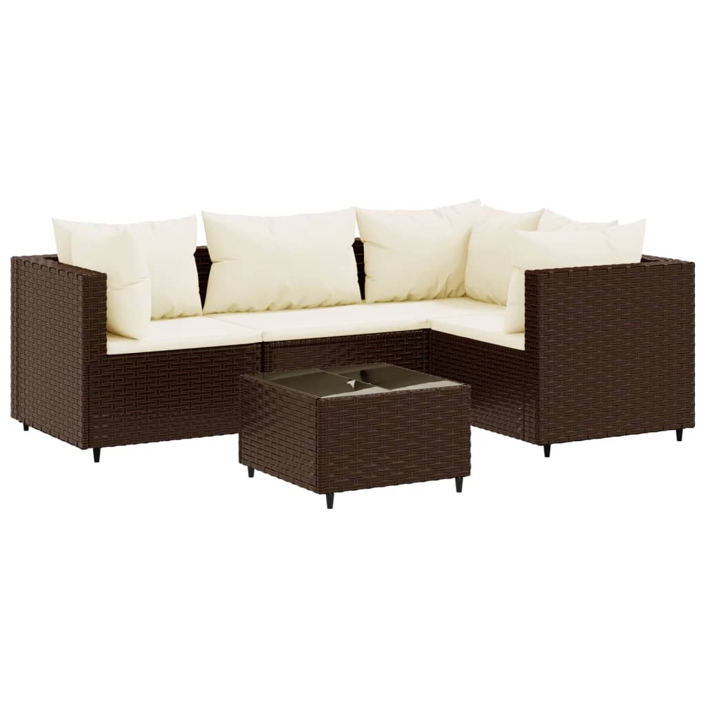 5-delige Loungeset met kussens poly rattan bruin
