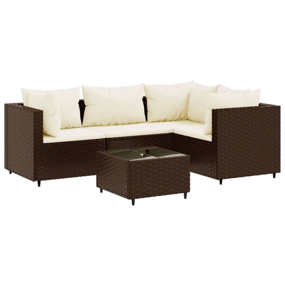 5-delige Loungeset met kussens poly rattan bruin