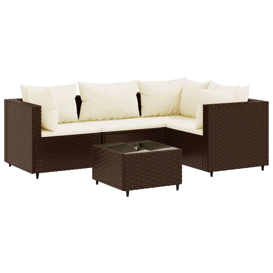 5-delige Loungeset met kussens poly rattan bruin