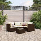 5-Piece Lounge Set with Cushions Poly Rattan Brown