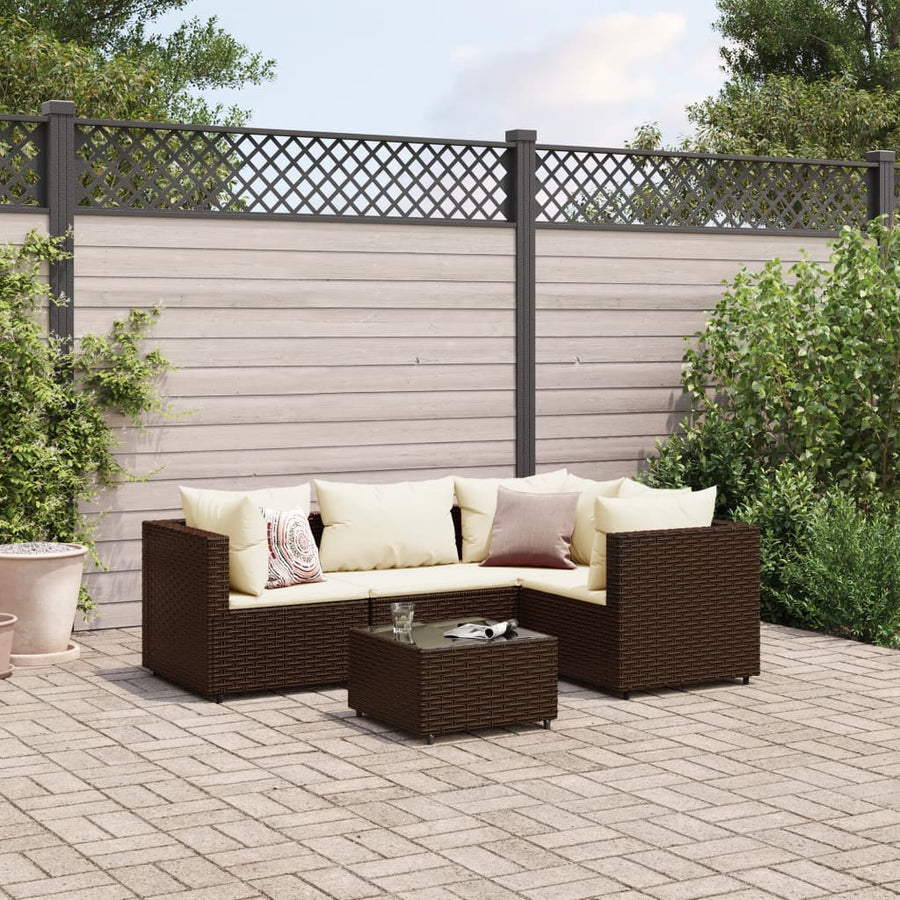 5-delige Loungeset met kussens poly rattan bruin