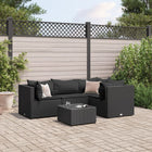 5-delige Loungeset met kussens poly rattan zwart