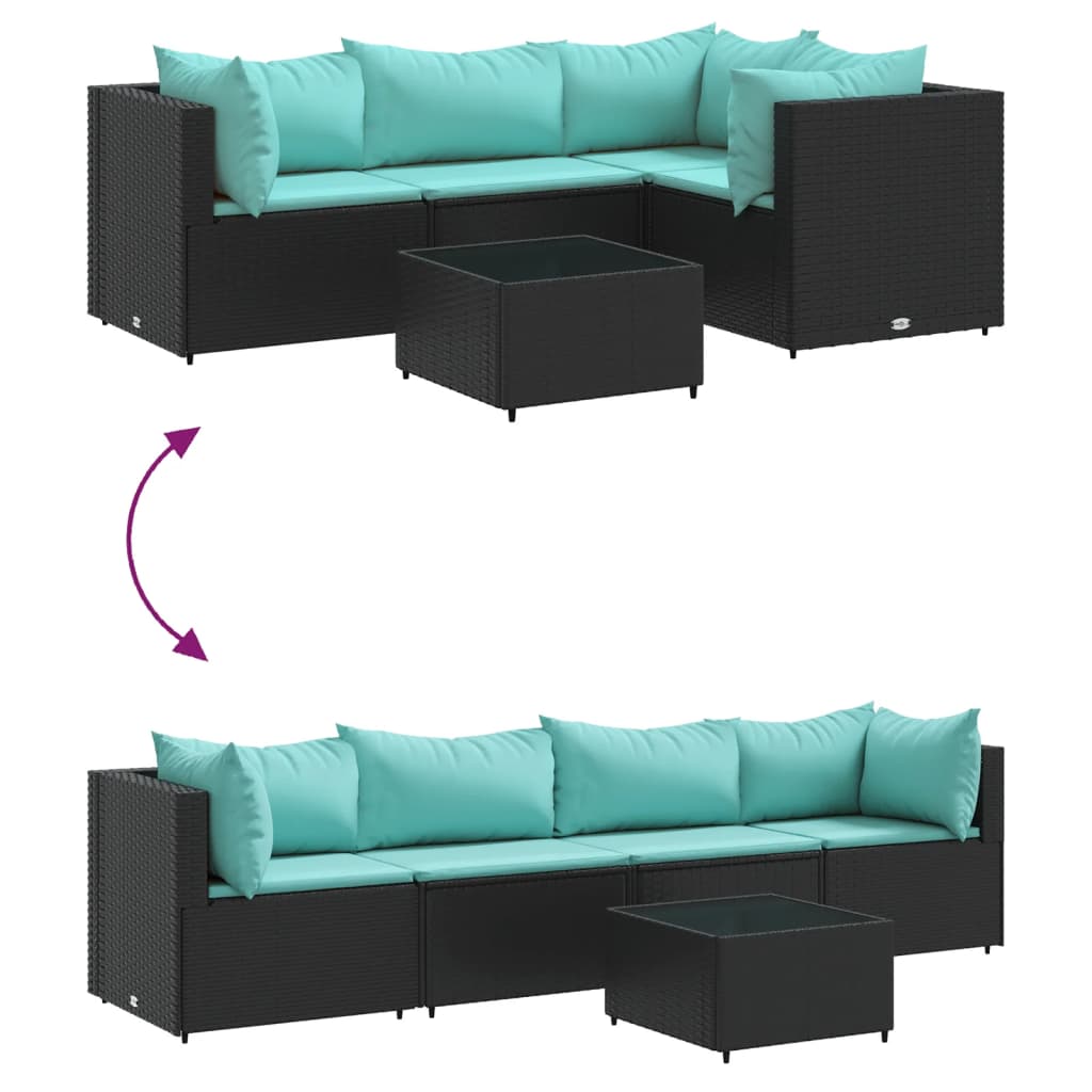 5-Delige Loungeset Met Kussens Poly Rattan 1 Zwart en blauw