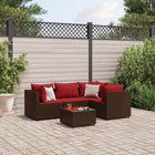 5-delige Loungeset met kussens poly rattan bruin