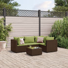 5-delige Loungeset met kussens poly rattan bruin