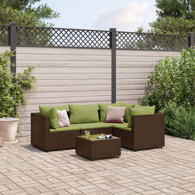 5-delige Loungeset met kussens poly rattan bruin