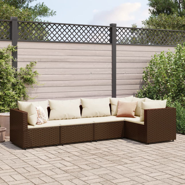 5-delige Loungeset met kussens poly rattan bruin