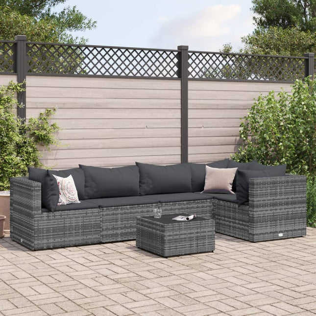 5-delige Loungeset met kussens poly rattan grijs