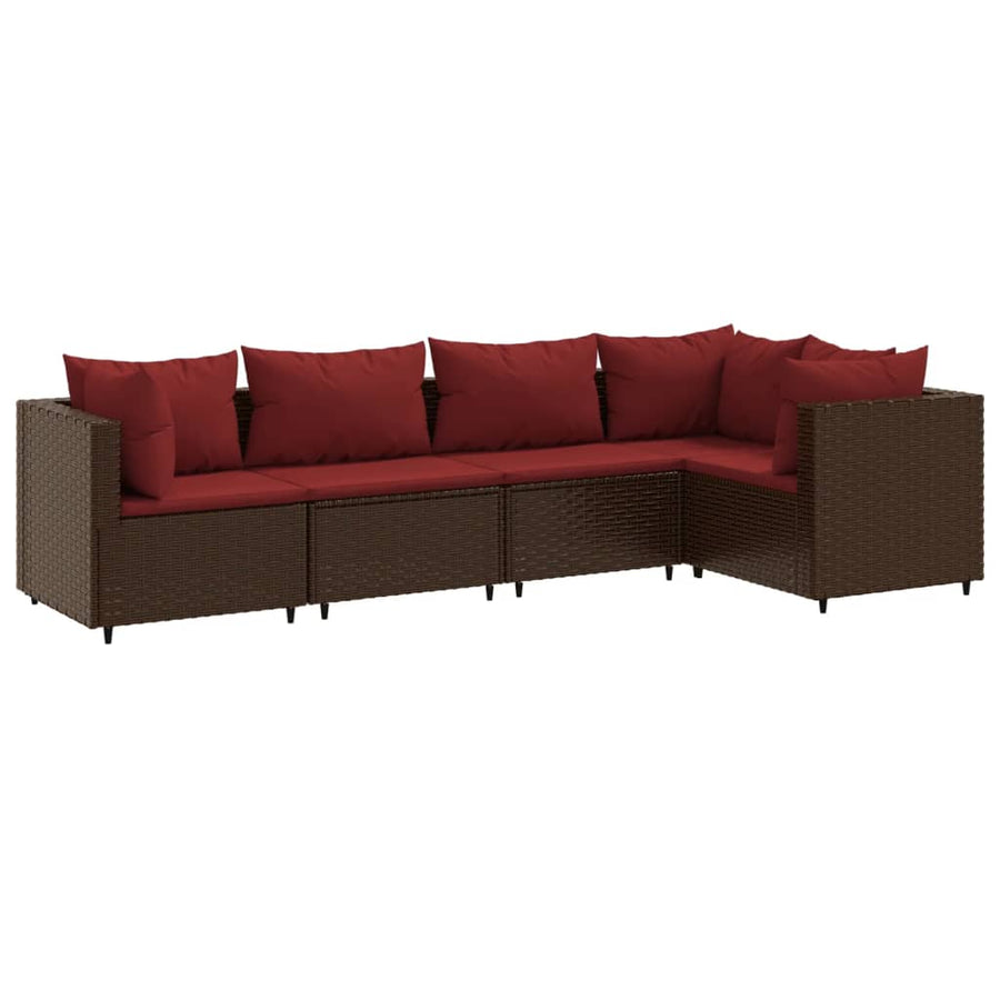 5-delige Loungeset met kussens poly rattan bruin
