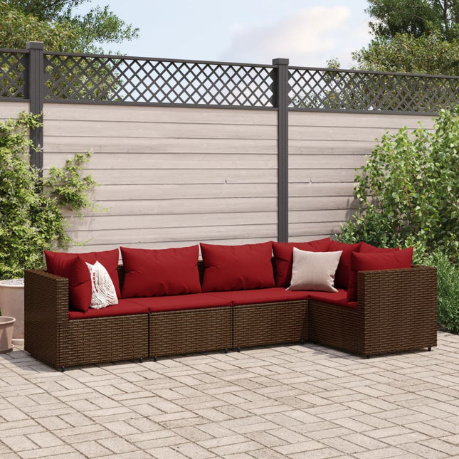 5-delige Loungeset met kussens poly rattan bruin