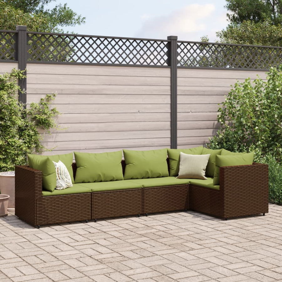 5-delige Loungeset met kussens poly rattan bruin
