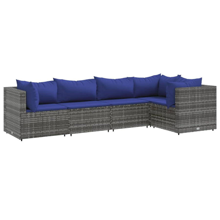 5-delige Loungeset met kussens poly rattan grijs