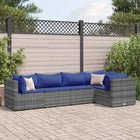 5-delige Loungeset met kussens poly rattan grijs