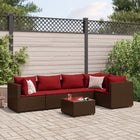 6-piece Lounge Set with Cushions Poly Rattan Brown