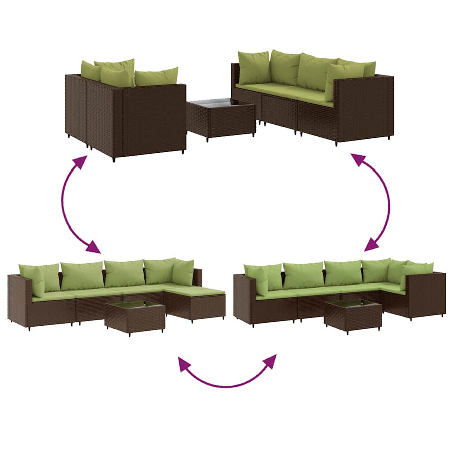 6-Delige Loungeset Met Kussens Poly Rattan 1 Bruin en groen