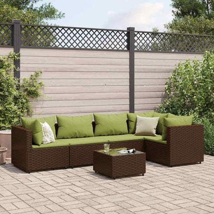 6-Delige Loungeset Met Kussens Poly Rattan 1 Bruin en groen