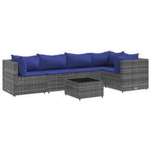 6-delige Loungeset met kussens poly rattan grijs