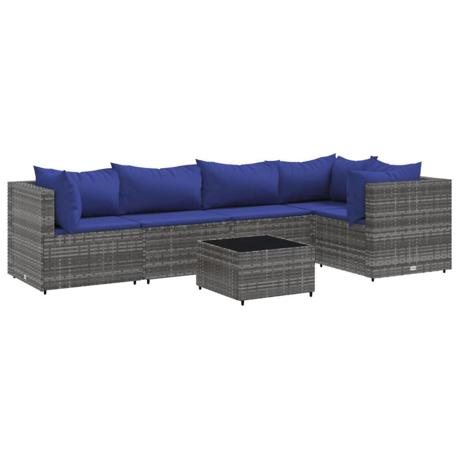 6-delige Loungeset met kussens poly rattan grijs