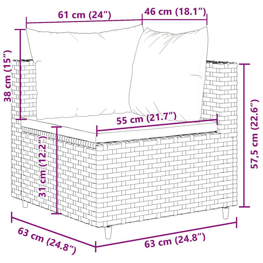 6-delige Loungeset met kussens poly rattan zwart