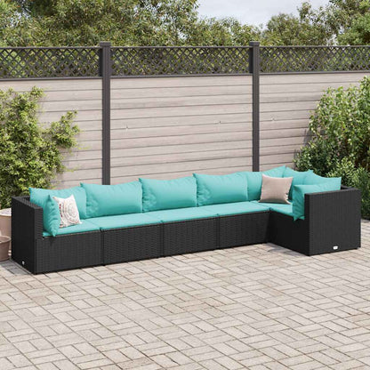 6-delige Loungeset met kussens poly rattan zwart