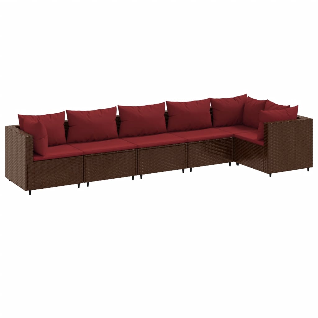 6-delige Loungeset met kussens poly rattan bruin