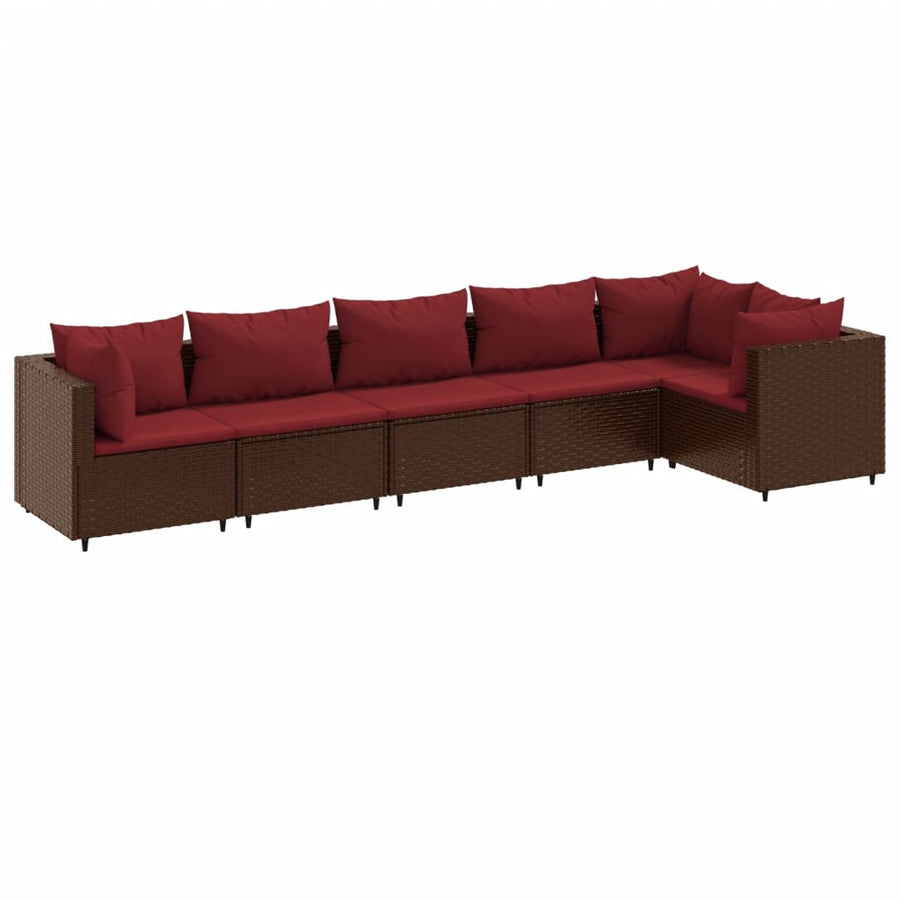 6-delige Loungeset met kussens poly rattan bruin
