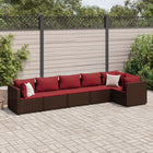 6-piece Lounge Set with Cushions Poly Rattan Brown