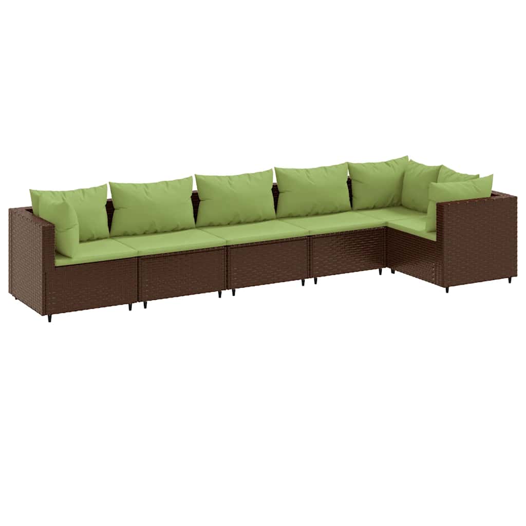 6-delige Loungeset met kussens poly rattan bruin