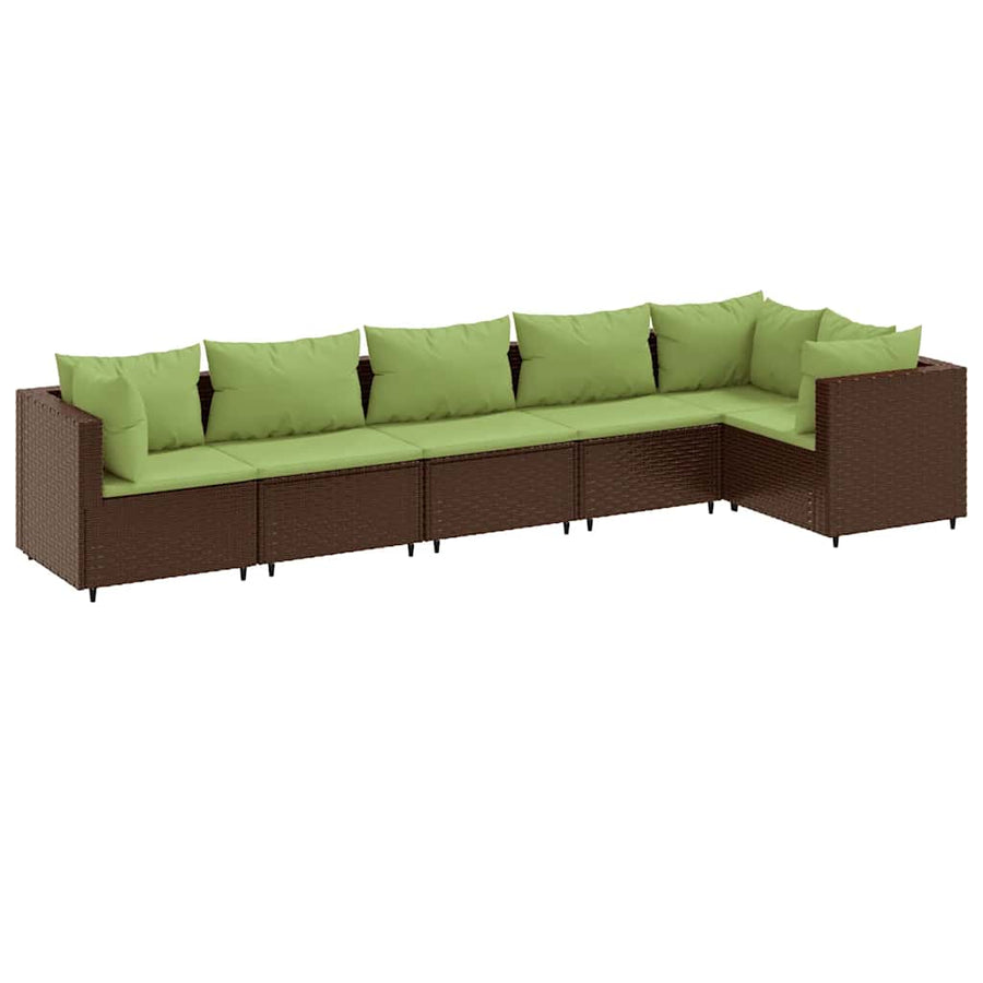 6-delige Loungeset met kussens poly rattan bruin