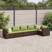 6-delige Loungeset met kussens poly rattan bruin