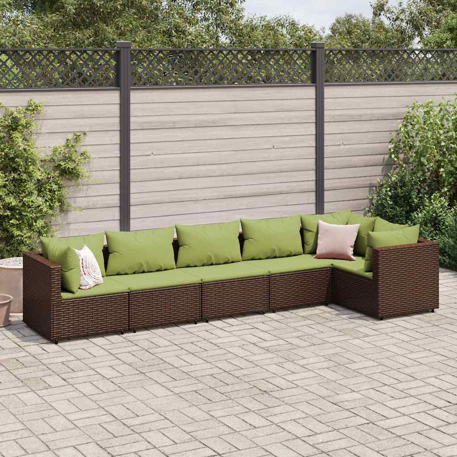 6-delige Loungeset met kussens poly rattan bruin