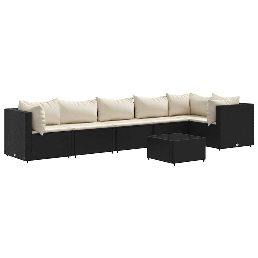 7-Delige Loungeset Met Kussens Poly Rattan 1 Zwart en crème