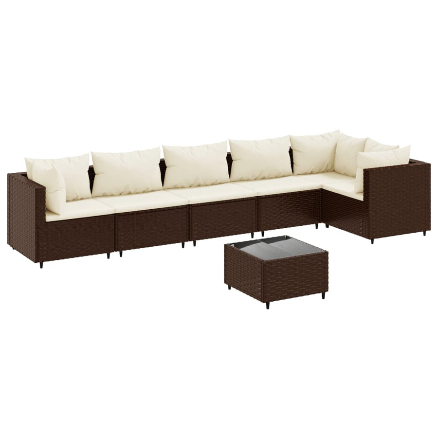 7-delige Loungeset met kussens poly rattan bruin