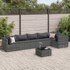 7-delige Loungeset met kussens poly rattan grijs