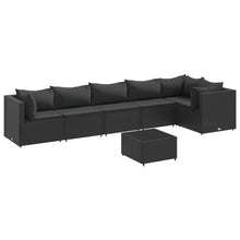 7-delige Loungeset met kussens poly rattan zwart